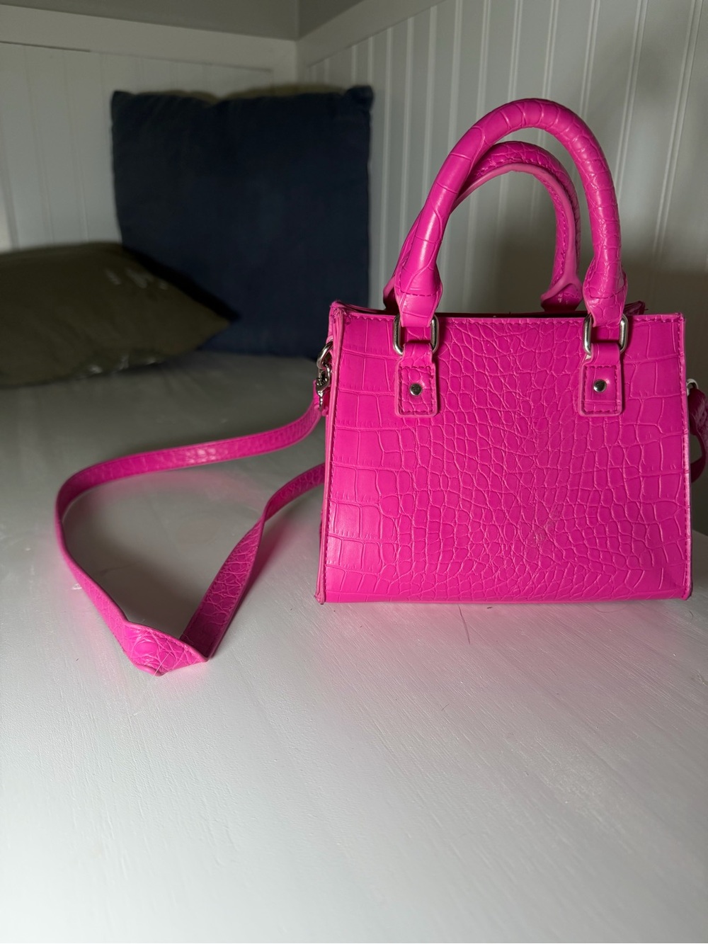 Target Bright Pink Croc-Embossed Mini Satchel